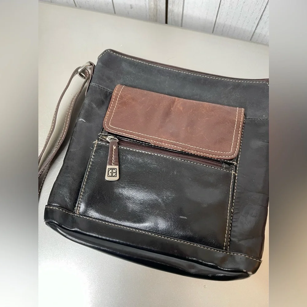 Gianni Bernini Black Leather Crossbody Bag Purse Multi Pocket Organizational Bag - Picture 2 of 8